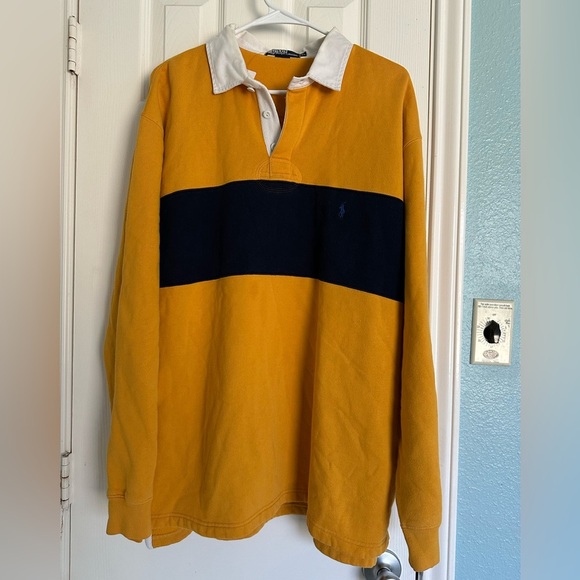 Vintage Ralph Lauren '90s Polo/Rugby Sweatshirt yellow and blue - Picture 1 of 4